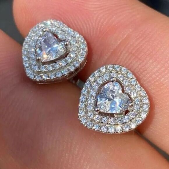 The Double Heart Earrings in 925 silver and brilliant diamonds - Picture 4 of 8